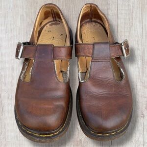 Vintage 1990s Dr. Martens T-Bar Crazy Horse Brown Leather Mary Jane’s UK 5 US 7